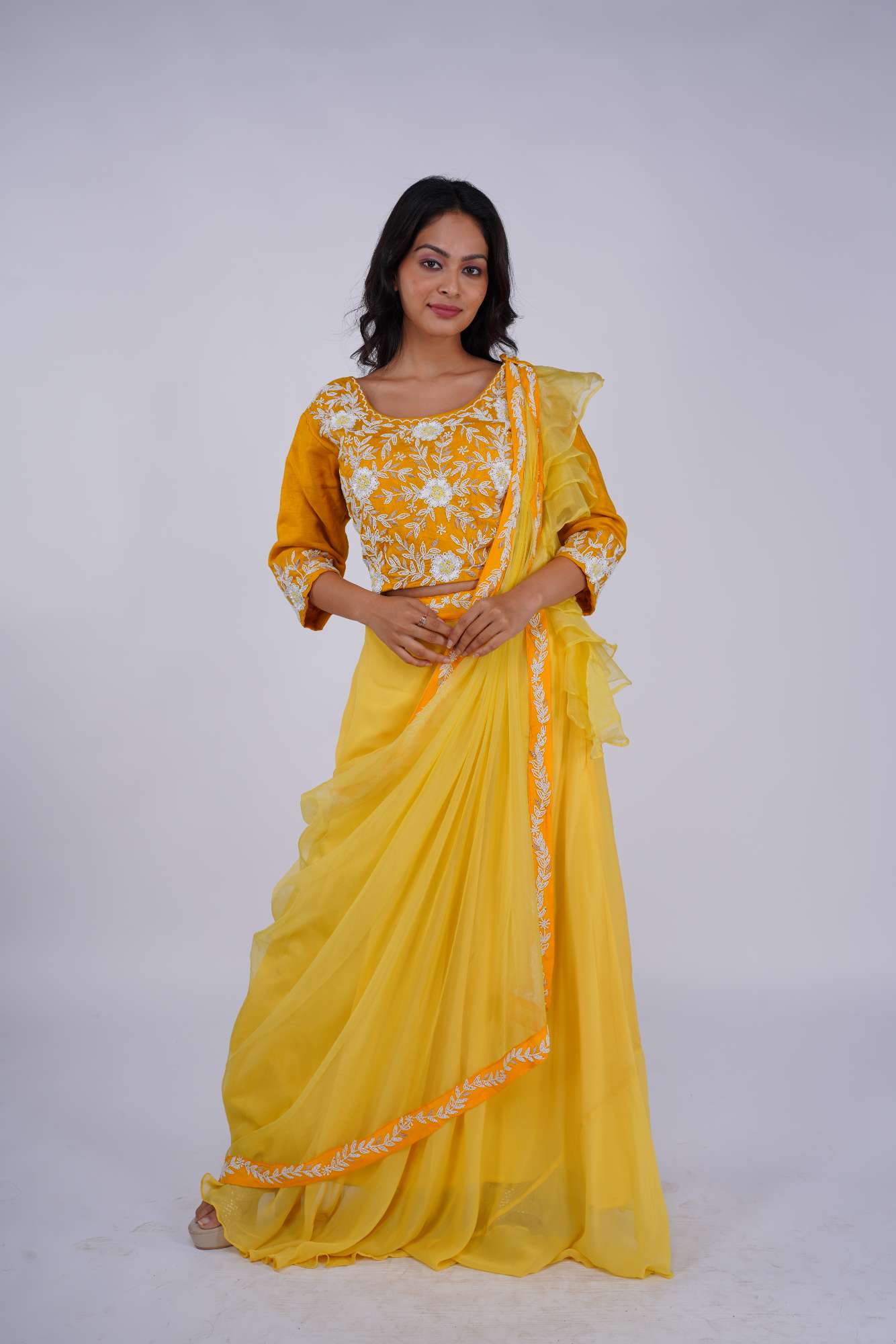 Exquisite Yellow 3-Piece Lehenga Set with Moti and Cutdana Work