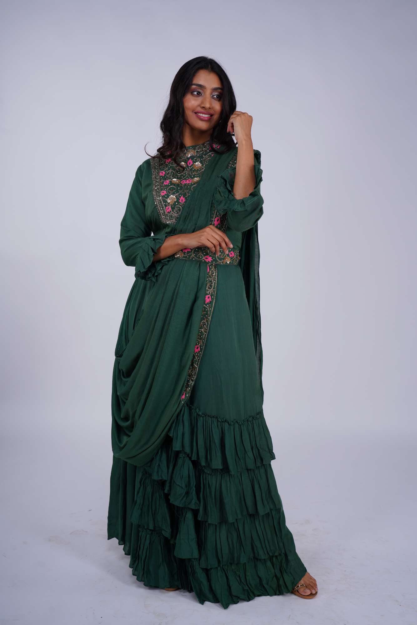 Dark Green Georgette Gown