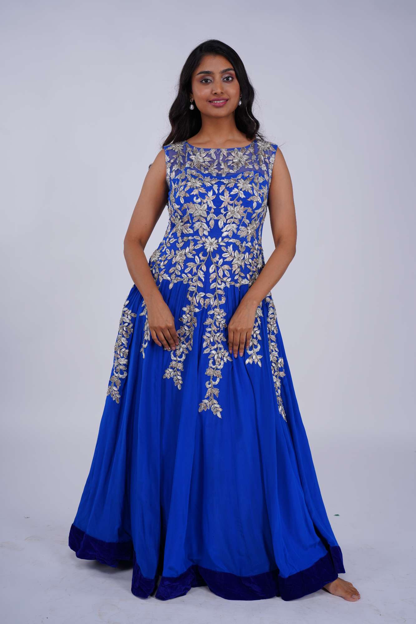 Regal Dark Blue Georgette Gown with Gota Work