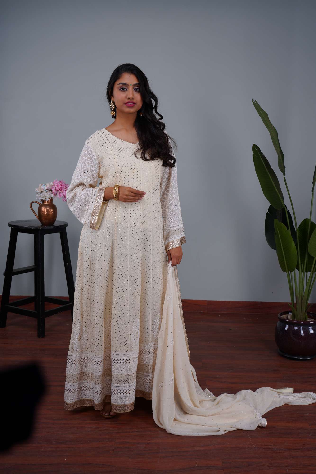 Exquisite Off-White Georgette Anarkali