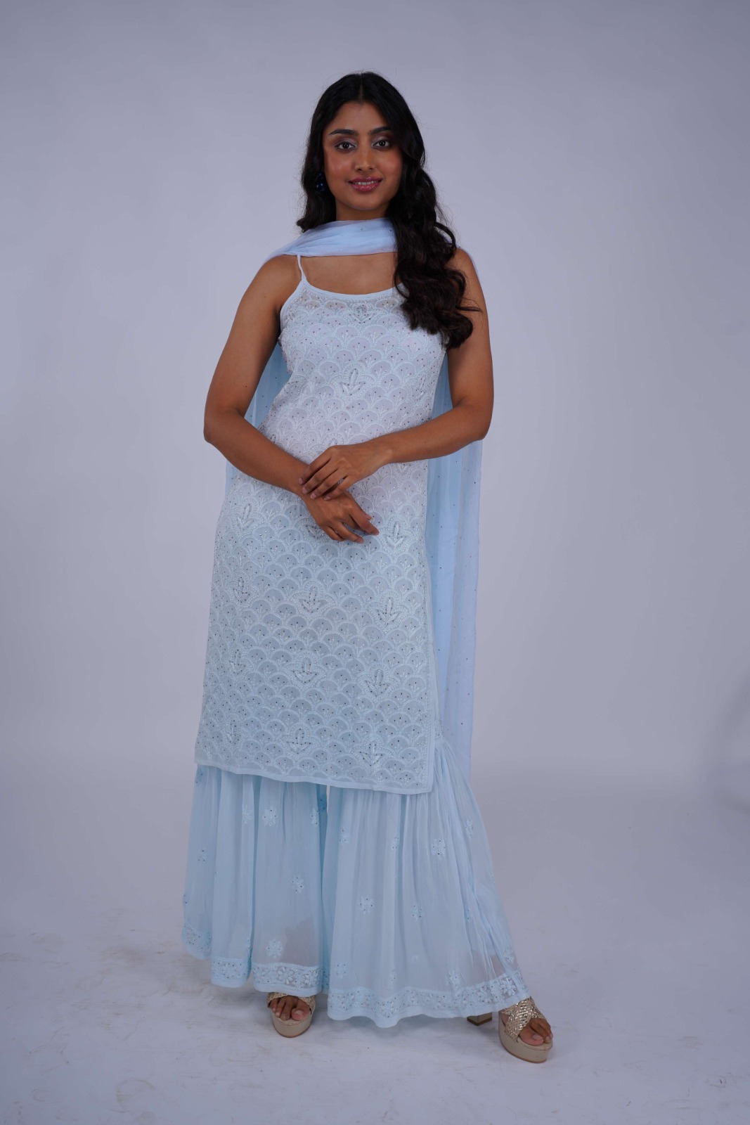 Light Blue Georgette Women’s Traditional 3-Piece Boutique Set